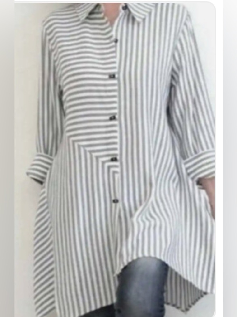 Soft Surroundings Stripped Asymmetrical Lagenlook Coastal Tunic Top Size L Vacay